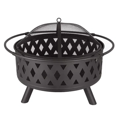 Streamdale Furniture Streamdale Diamond Mesh Round Fire Pit With Cover, Poker, And Accessories