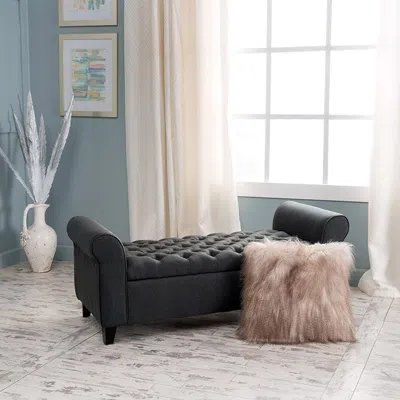Streamdale Furniture Streamdale Diamond Tufted Ottoman Bench With Roll Arms And Storage In Black