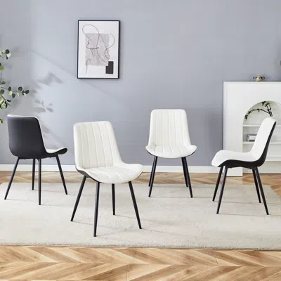 Streamdale Furniture Streamdale Dining Chair Set - 4 Piece, Extended Seat, White/black