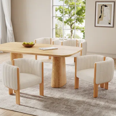 Streamdale Furniture Streamdale Dining Chairs Set Of 4, Modern Beige Fabric Seating With Natural Rubber Wood Frame