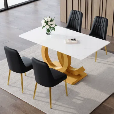 Streamdale Furniture Streamdale Dining Set Glass Table, 4 Pu Chairs