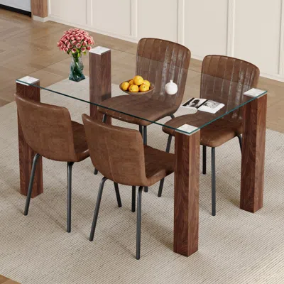Streamdale Furniture Streamdale Dining Table Set - Tempered Glass & Fabric Chairs