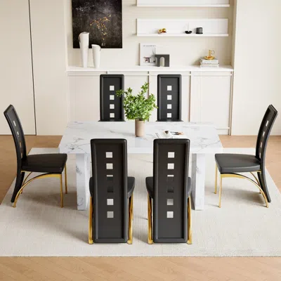 Streamdale Furniture Streamdale Dining Table Set - White Marble, 6 Chairs