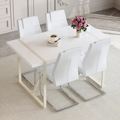 Streamdale Furniture Streamdale Dining Table Set For 4 With Silver Metal Legs, 55"x31.4