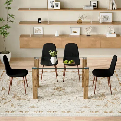 Streamdale Furniture Streamdale Dining Table Set: Tempered Glass & Linen Chairs