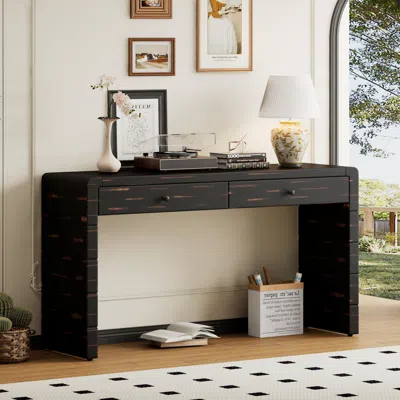 Streamdale Furniture Streamdale Distressed Curved Console Table With Drawers