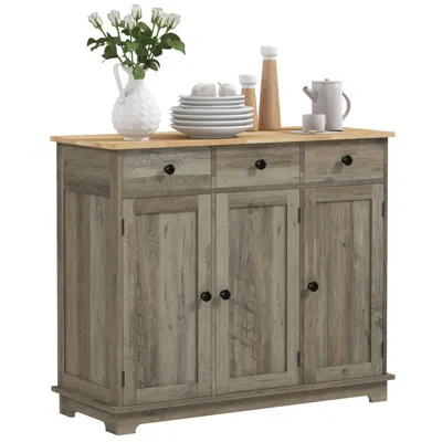Streamdale Furniture Streamdale Distressed Gray Kitchen Cabinet With Wood Top