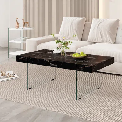 Streamdale Furniture Streamdale Diy Glass Leg Tea Table Set - Black Marble & White Accent