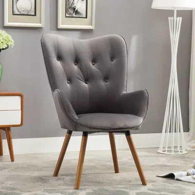 Streamdale Furniture Streamdale Doarnin Contemporary Silky Velvet Tufted Button Back Accent Chair, Gray
