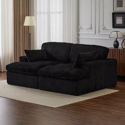 Streamdale Furniture Streamdale Double Chaise Lounge Sleeper Sofa Bed - Black