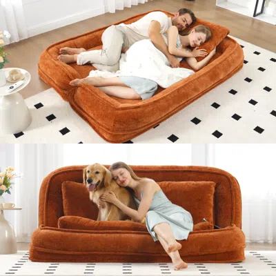 Streamdale Furniture Streamdale Double Chenille Dog Bed Loveseat - Extra Large Orange Sofa In Brown