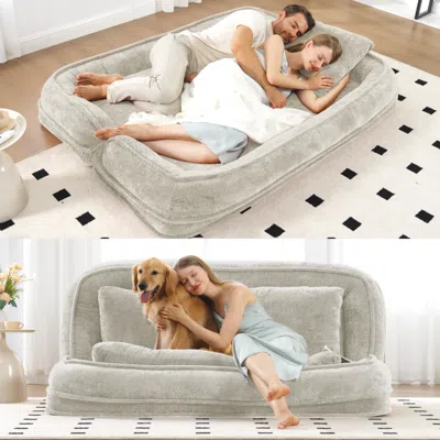 Streamdale Furniture Streamdale Double Dog Bed Loveseat: Extra Large Floor Couch, Adjustable, Chenille Beige In Gray