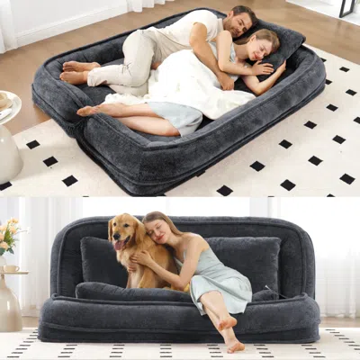 STREAMDALE FURNITURE STREAMDALE DOUBLE DOG BED SOFA COUCH, EXTRA LARGE, ADJUSTABLE, CHENILLE, DARK GRAY