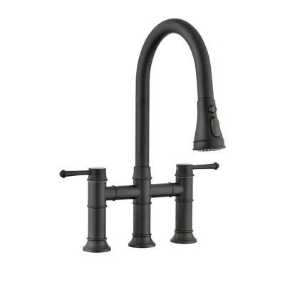 Streamdale Furniture Streamdale Double Handle Bridge Kitchen Faucet With Pull-down Spray Head