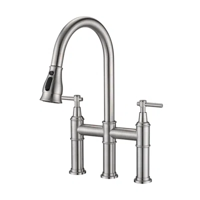 Streamdale Furniture Streamdale Double Handle Bridge Kitchen Faucet With Pull-down Spray Head