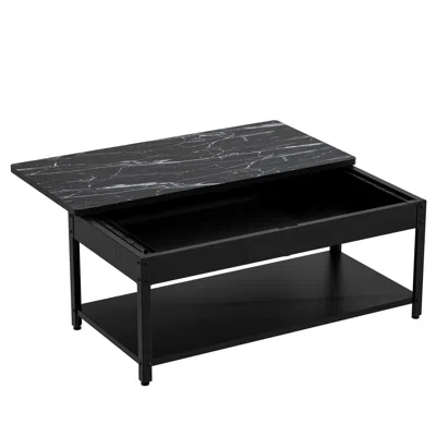 Streamdale Furniture Streamdale Double-layer Coffee Table W/ Hidden Storage & Fingerprint Lock - Black/white Marble