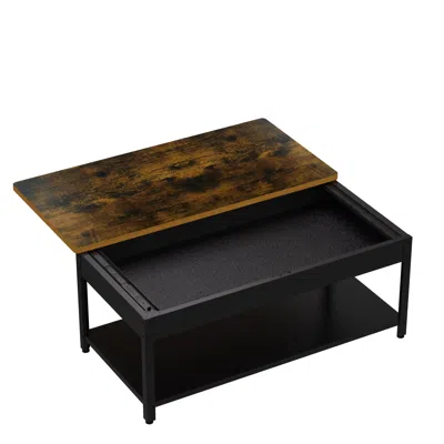 Streamdale Furniture Streamdale Double-layer Coffee Table W/ Hidden Storage & Fingerprint Lock - Wood Grain