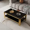 Streamdale Furniture Streamdale Double Layer Glass Coffee Table With Stainless Steel Frame