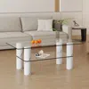 Streamdale Furniture Streamdale Double Layered Glass Coffee Table With White Decorative Columns