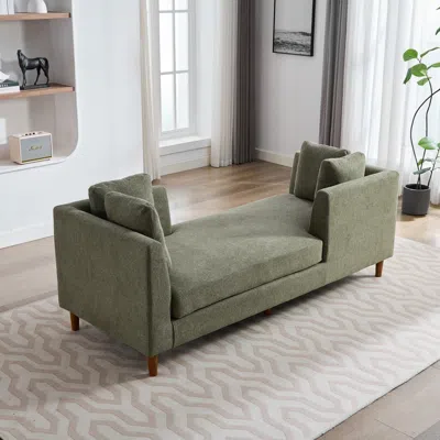 Streamdale Furniture Streamdale Double-sided Chenille Chaise Lounge Sleeper Sofa With Pillows - Green