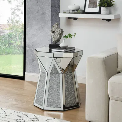 Streamdale Furniture Streamdale Drum Style Coffee Table With Mirror Crystal Inlay In Gray