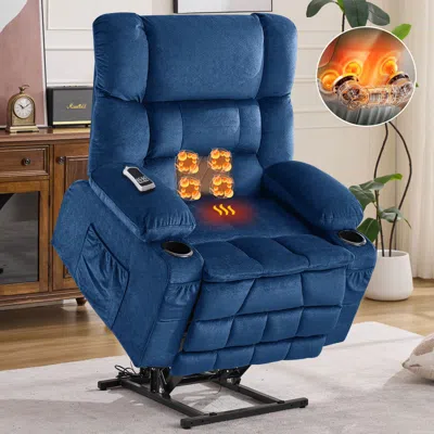 Streamdale Furniture Streamdale Dual Motor Large Power Lift Recliner Chair With Heat & Cup Holders, Blue