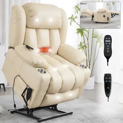 Streamdale Furniture Streamdale Dual Motor Lift Recliner With 8-point Massage, Heat, And Cup Holders