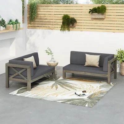 Streamdale Furniture Streamdale Durable Acacia Wood Sofa With Water-resistant Cushions And Cross-back Design