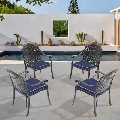 Streamdale Furniture Streamdale Durable Black Aluminum Armchair With Cushions For Outdoor Comfort
