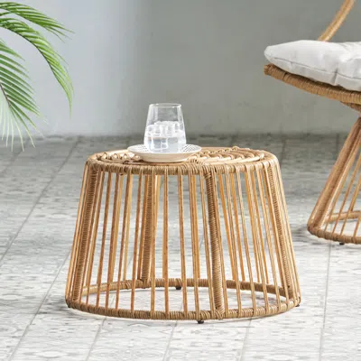 Streamdale Furniture Streamdale Earthy Boho Wicker Rattan Cage Side Table For Outdoor Decor
