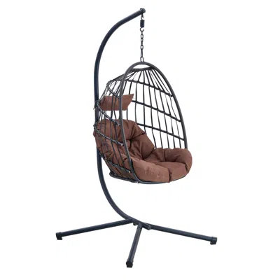 Streamdale Furniture Streamdale Egg Swing Chair With Stand, Grey Wicker, Cushion & Cover