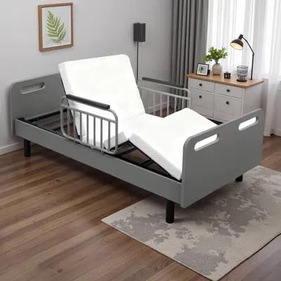 Streamdale Furniture Streamdale Electric Adjustable Bed With Mattress & Rails In Gray