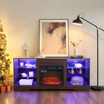 Streamdale Furniture Streamdale Electric Fireplace Tv Stand With Glass Shelves
