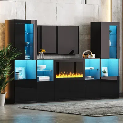 Streamdale Furniture Streamdale Electric Fireplace Tv Stand With Led Lights And Glass Shelves (34")