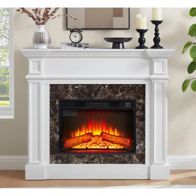 Streamdale Furniture Streamdale Electric Fireplace With Mantel, Stone Surround, Remote, White, 45.6"