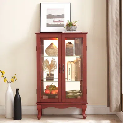 Streamdale Furniture Streamdale Elegant 2-door Curio Cabinet - Lighted Display, Cherry Finish In Brown