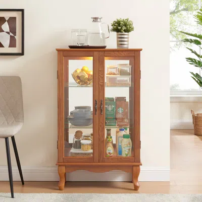 Streamdale Furniture Streamdale Elegant 2-door Curio Cabinet - Lighted Display, Oak Finish In Brown