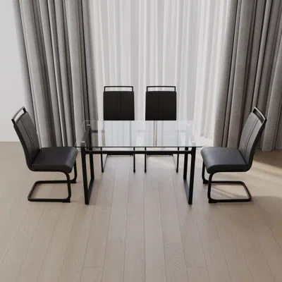Streamdale Furniture Streamdale Elegant 5-piece Dining Set Glass Table, 4 Pu Chairs, Easy Cleaning