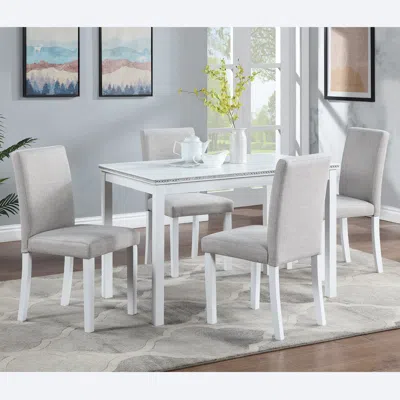 Streamdale Furniture Streamdale Elegant 5-piece Dining Set With Acrylic Crystals And Upholstered Chairs