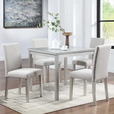 Streamdale Furniture Streamdale Elegant 5-piece Wooden Dining Set Table With Crystal Detail And Upholstered Chairs