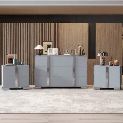 Streamdale Furniture Streamdale Elegant 6-drawer Dresser & Nightstands Set, Gray