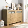 Streamdale Furniture Streamdale Elegant 6-drawer Dresser With Woven Wood Cabinet Top And Gold Handles