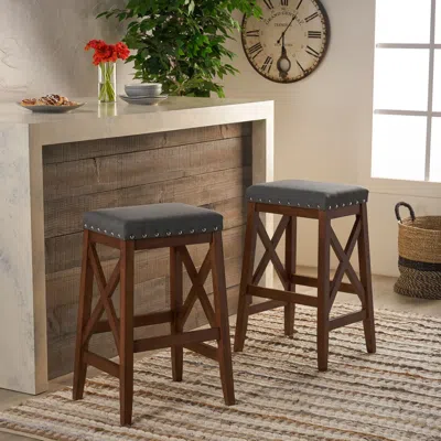 Streamdale Furniture Streamdale Elegant And Durable Fabric Upholstered Barstools With X-frame Base