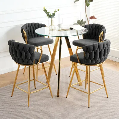 Streamdale Furniture Streamdale Elegant Bar Chair Set Glass Top, Metallic Legs (5)
