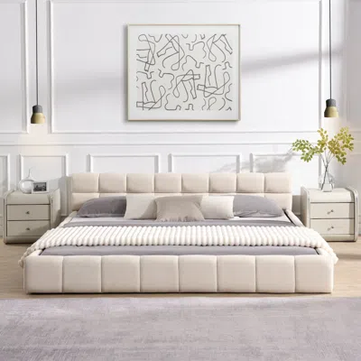 Streamdale Furniture Streamdale Elegant Beige Chenille Upholstered Bed With Checkerboard Design, King, Beige In Neutral
