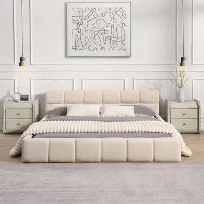 Streamdale Furniture Streamdale Elegant Beige Chenille Upholstered Bed With Checkerboard Design, Queen, Beige In Neutral