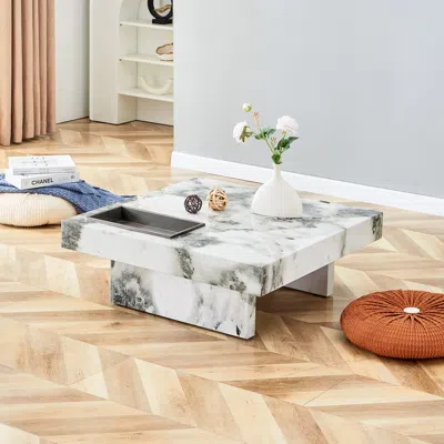 Streamdale Furniture Streamdale Elegant Black And White Marble Coffee Table 31.4" Square