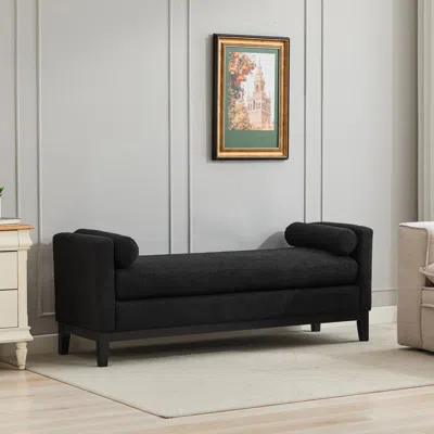 Streamdale Furniture Streamdale Elegant Black Boucle Upholstered Bench With Bolsters