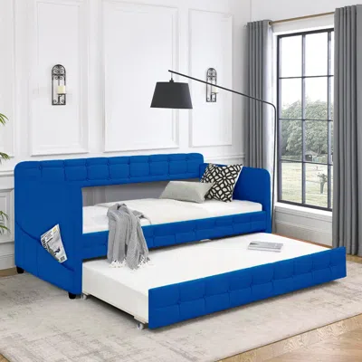 Streamdale Furniture Streamdale Elegant Blue Velvet Daybed With Trundle