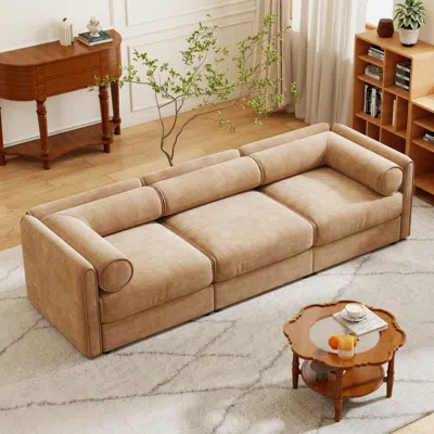Streamdale Furniture Streamdale Elegant Camel Chenille 3-seater Sofa With Hidden Storage Compartment